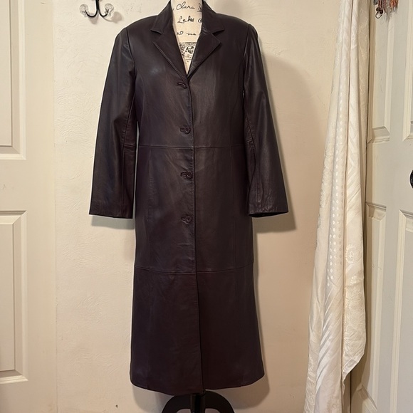 GORGEOUS! NWT CENTIGRADE Long Leather Coat w/zip-out liner DK PLUM Roomy Sz XS
